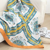 bohemia cotton square big flower toweling coverlet travel breathable chic large throw blanket high quality nap sofa cover