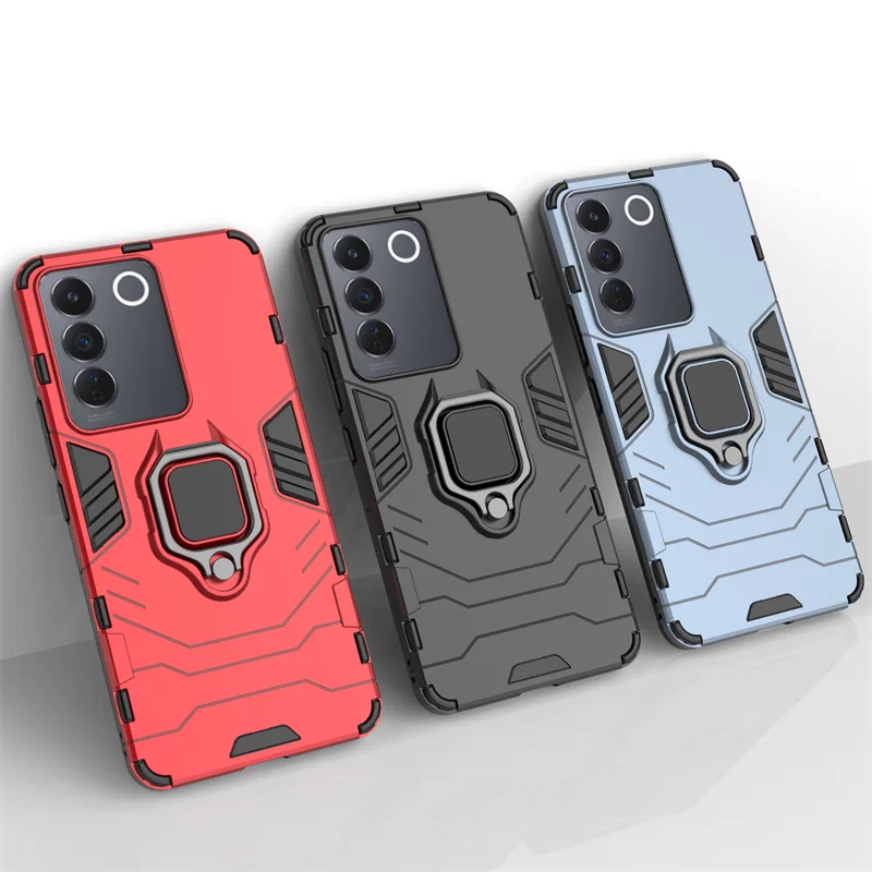 For Vivo V27E Case for Vivo V27E Cover Coque Funda Finger Ring Holder PC Protective Phone Bumper For  Vivo V27E