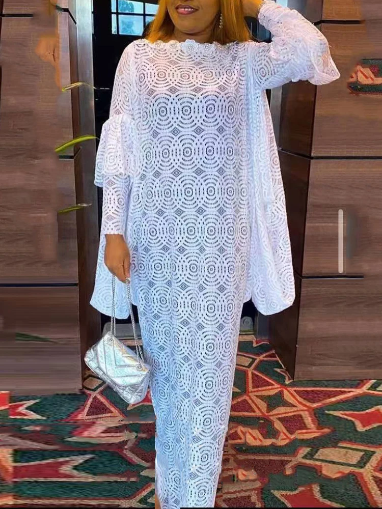 

Элегантное женское белое платье-макси, прозрачное свободное вечернее кружевное платье большого размера, Дашики, Африканские элегантные пл...