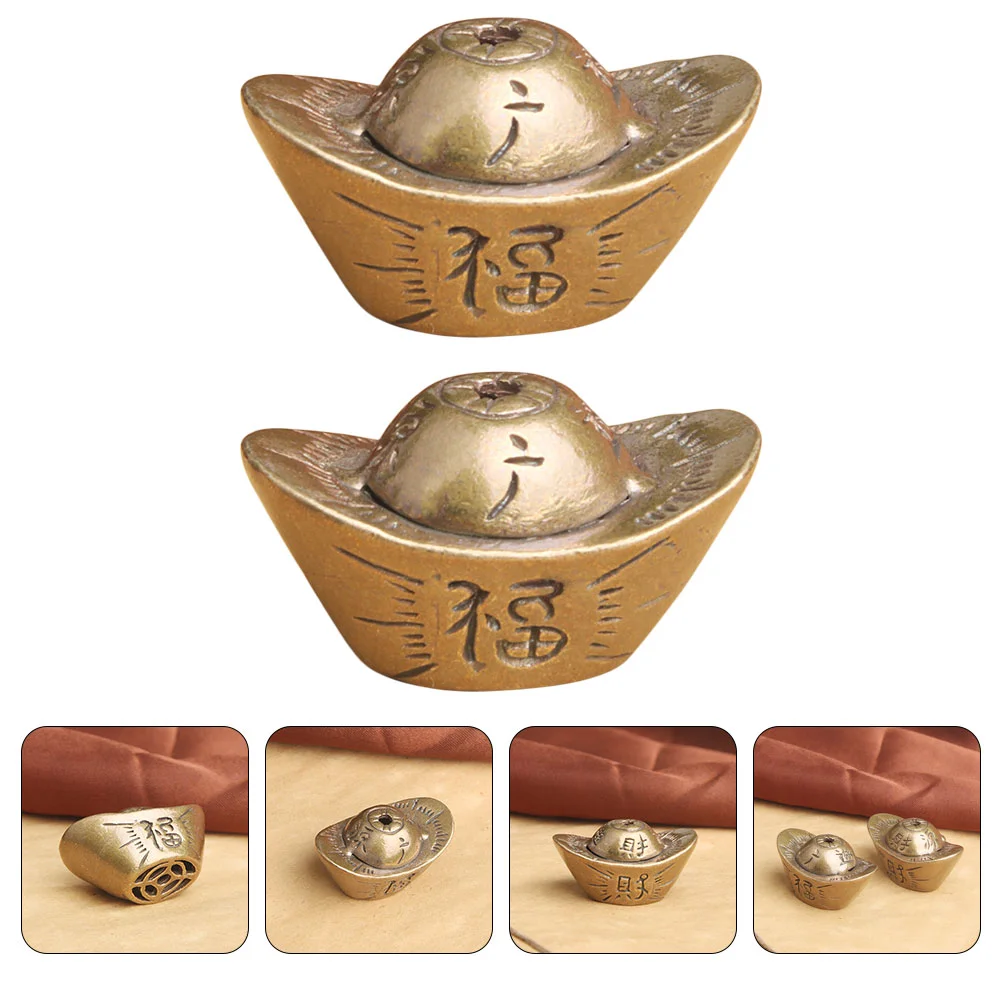 

2 Pcs Lucky Ingot Ornament Adornment Gold Decorations Brass Ingots Tablescape Craft Creative Desktop