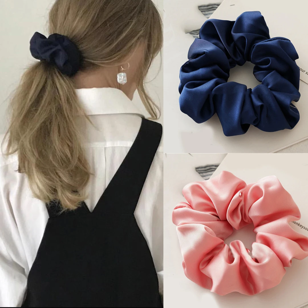 

Женская шелковая резинка для волос, мягкая однотонная эластичная резинка для волос большого размера, 2022