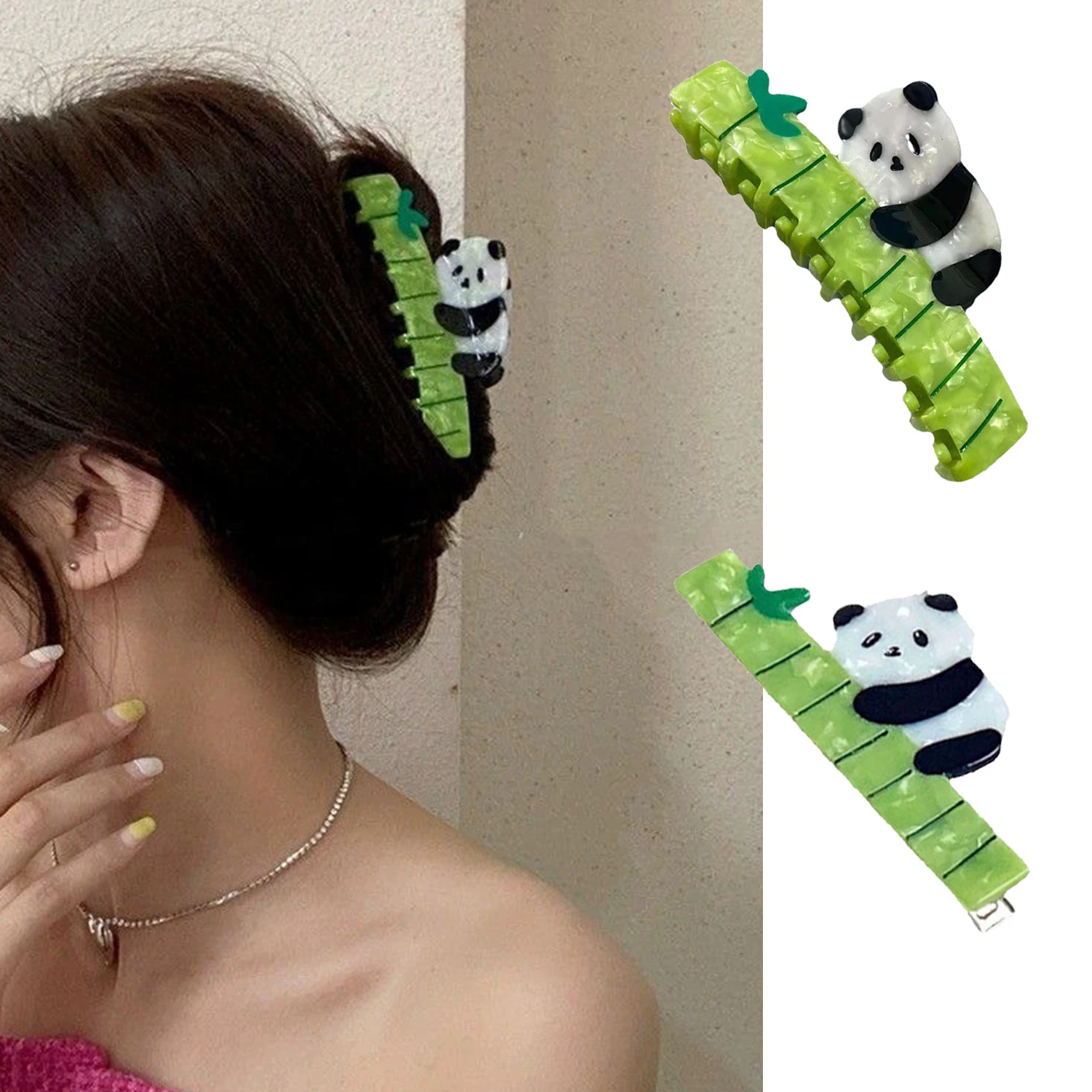 

Cute Panda Hold Bamboo Hair Claw Clip Creative Exquisite Animal Shark Clip For Women Girls Fashion Headwear Hair Accessories New