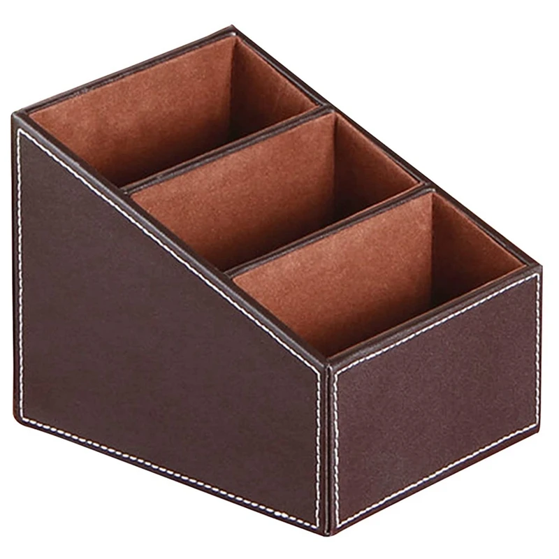 

Fashionable PU Leather TV Remote Control Bracket With 3 Compartments,Storage Rack, Storage Box