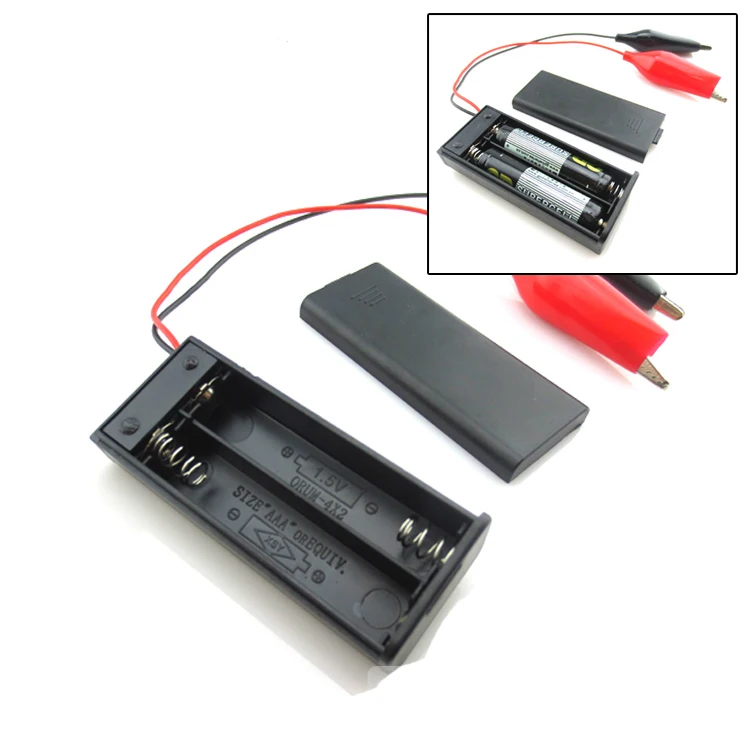 30pcs/lot 2 Slots AAA Battery Holder Storage Box Case For 2 X AAA Batteries Plastic Cover With OFF/ON Switch Alligator Clips