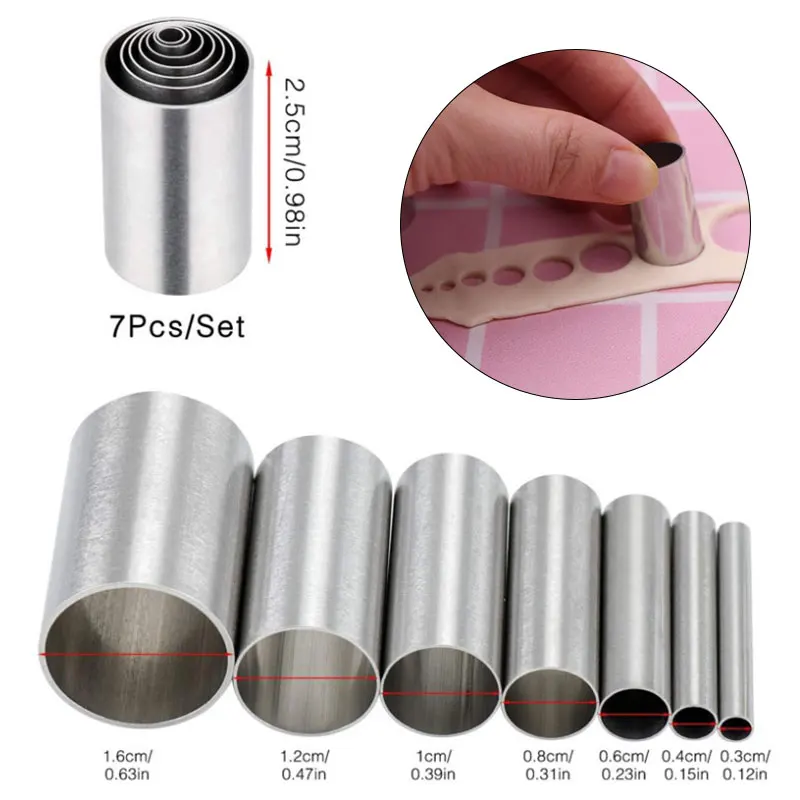 7 Pcs Clay Tools Cutter Molds Round Shape Indentation Circle Ceramics Dotting 3mm/4mm/6mm/8mm/10mm/12mm