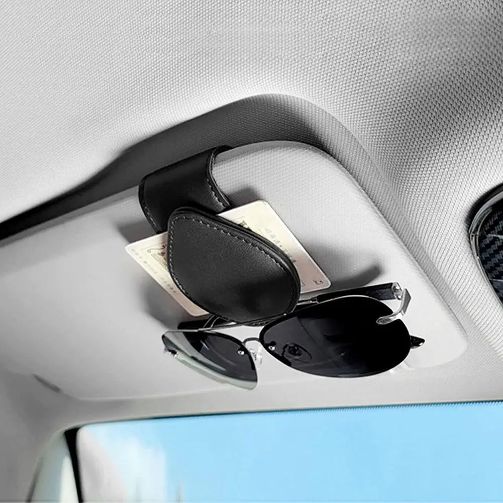 

Pu Leather Car Glasses Clip Sun Visor Multi-function Bill Card Holder Sunglasses Case Easy Installation Safe Glasses Clip