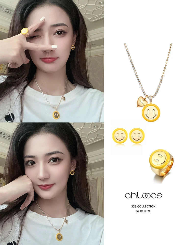 [Same Sle as Xu Lu] Smiley Face Enamel Color Stud Earrings Women Dopamine Cute Fashion Sweet Cool Birthday Gift