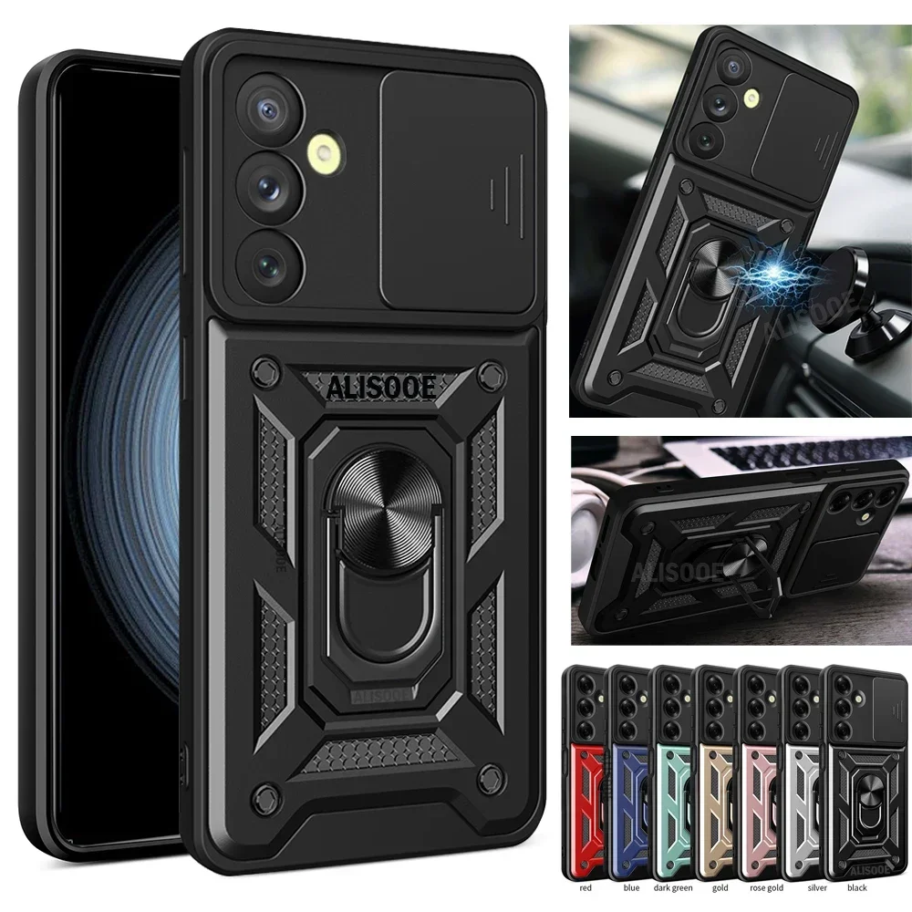 Чехол Slide Camera для Samsung Galaxy A15 A25 A35 A55 5G A05 A05S A14 A24 A34 A54 A13 A33 A53 A73 A12 A22 Cover Ring Holder Funda