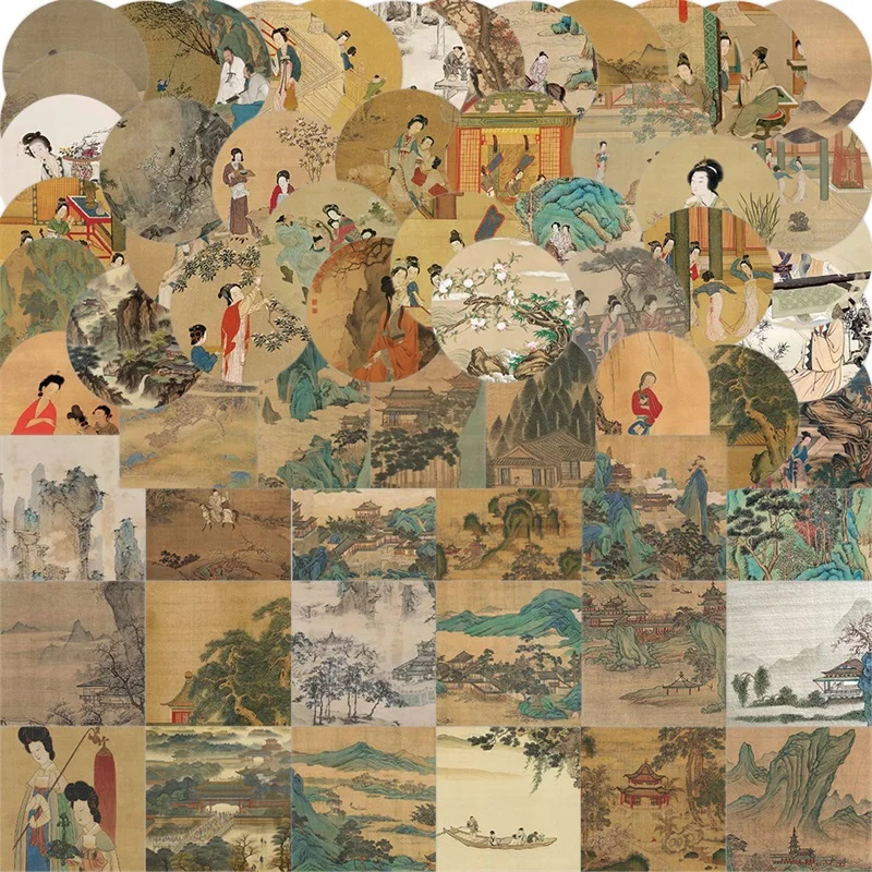 

10/30/50PCS Ancient Painting PVC Sticker Aesthetic Children's Korean Stationery School Supplies Decoration Scrapbooking for Kids