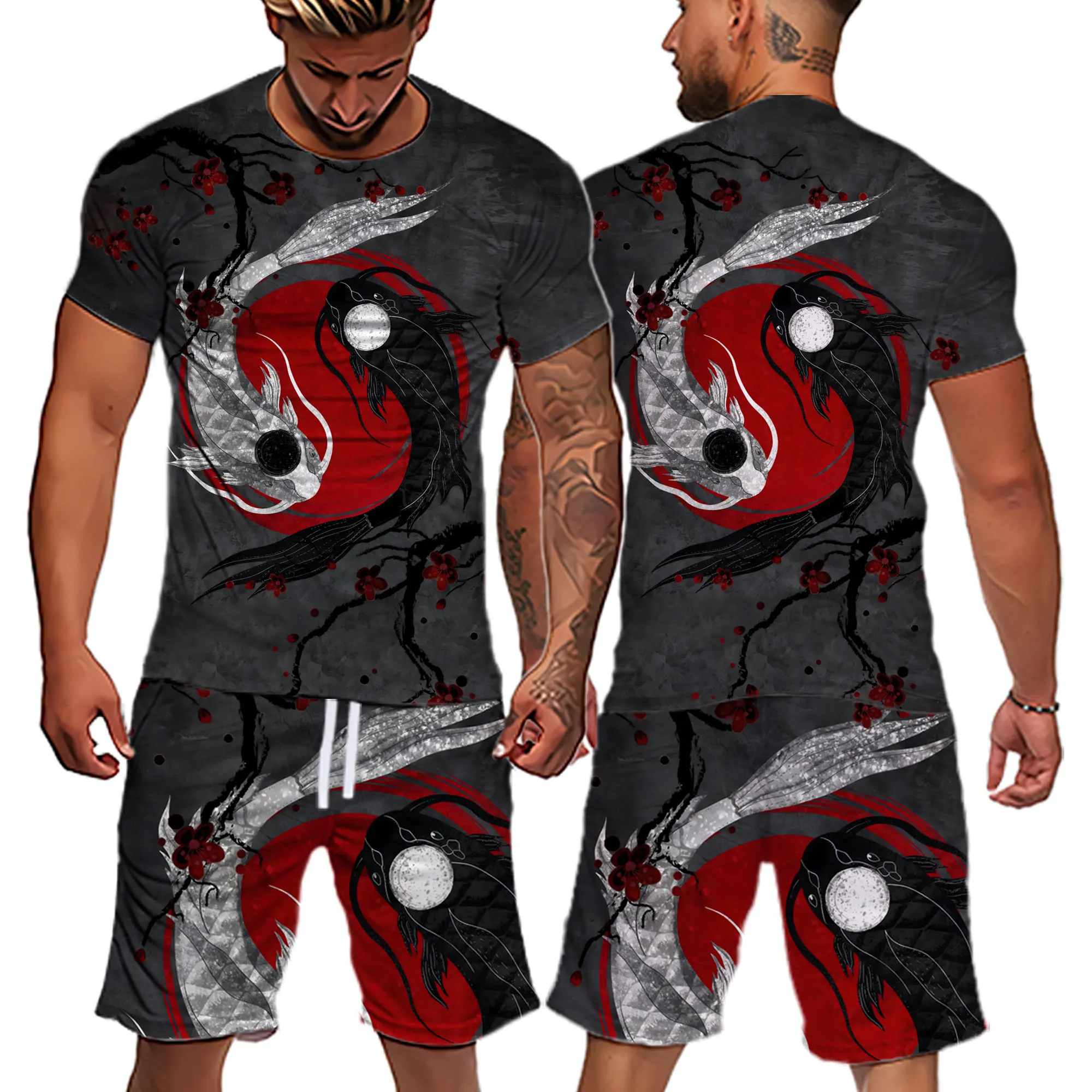

3D Printed Yin Yang Fish Short Sleeves Tee Sets Oversized T-Shirt+Shorts Tracksuit Horror Skull Style Tshirt Suit Summer Clothes
