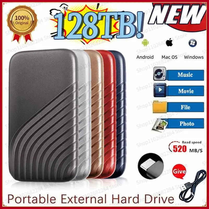 

NEW 128TB Portable Original High-speed 500GB SSD 64TB External Hard Drive Mass Storage USB 3.0 Interface for Computer Laptops