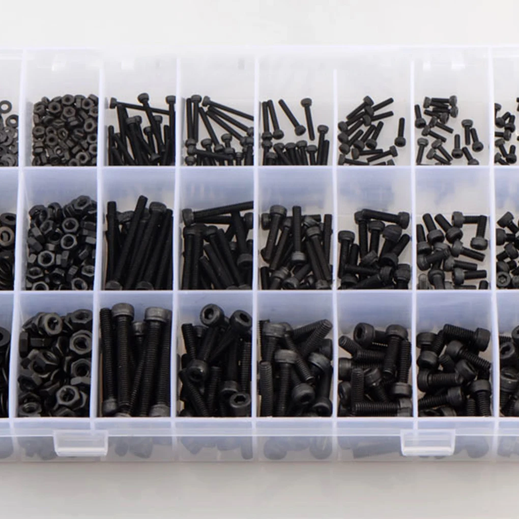 

1080 Pieces M2/M3/4 Black Carbon Steel Round Head Screw Bolts Fastener Hexagon Pillar Spacer Nut Tool Set Hardware