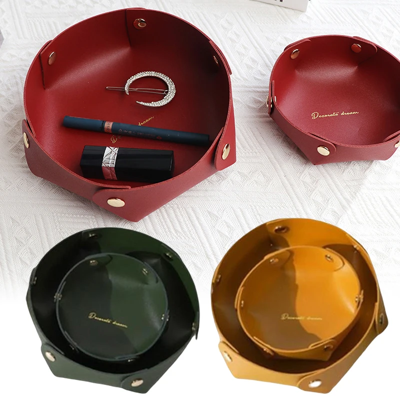 

1PCS Collapsible Leather PU Desktop Storage Box Key Tray Cosmetics Jewelry Porch Sundry Storage Box Household Storage Supplies