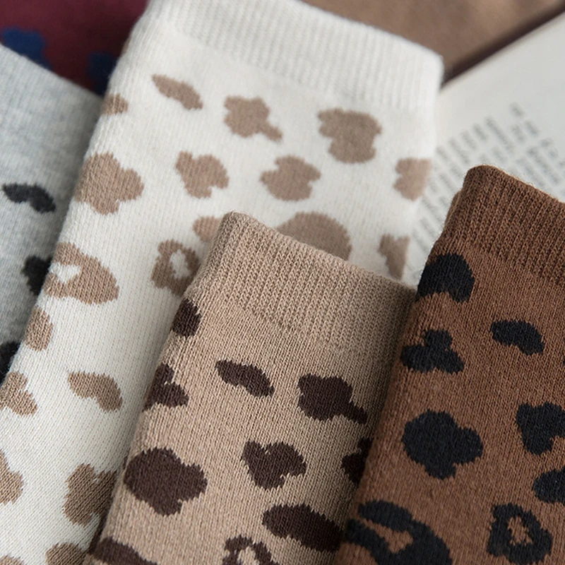 5 пар женских новых хлопковых носков с пятнистым леопардовым рисунком животных