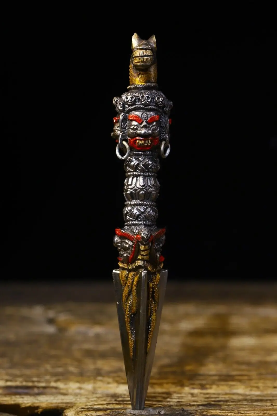 

6.4" China Tibet Buddhism Bronze Buddha Dorje Phurba Dagger Holder FaQi