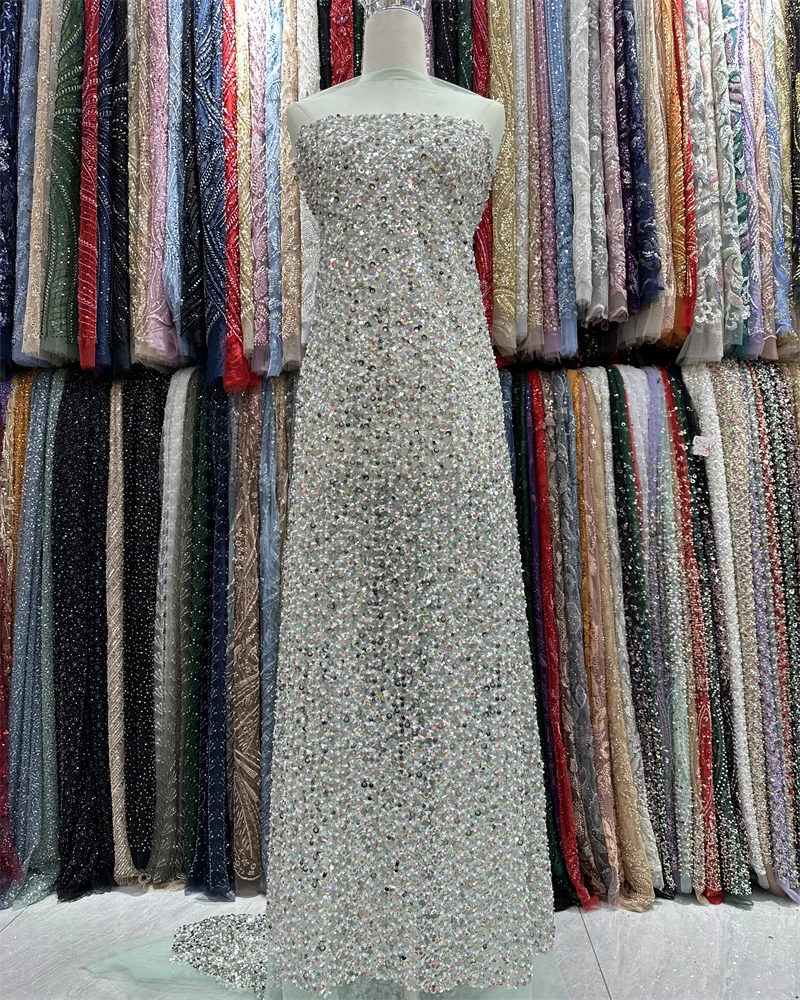 Французские африканские тюлевые бусины кружевная ткань 2024 высококачественное