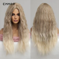 emmor synthetic long wavy wigs ombre brown to blonde wig for women natural heat resistant fiber daily cosplay hair wig