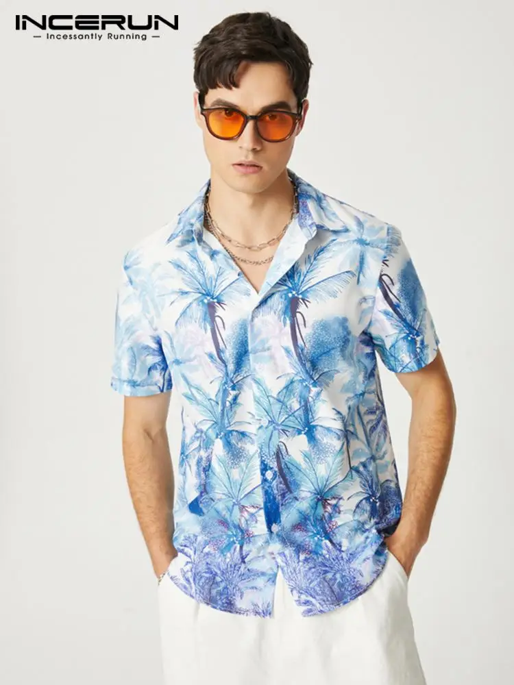 

INCERUN Tops 2022 Handsome Well Fitting New Men Printed Short Sleeve Button Shirts Casual Streetwear Male All-match Blouse S-5XL