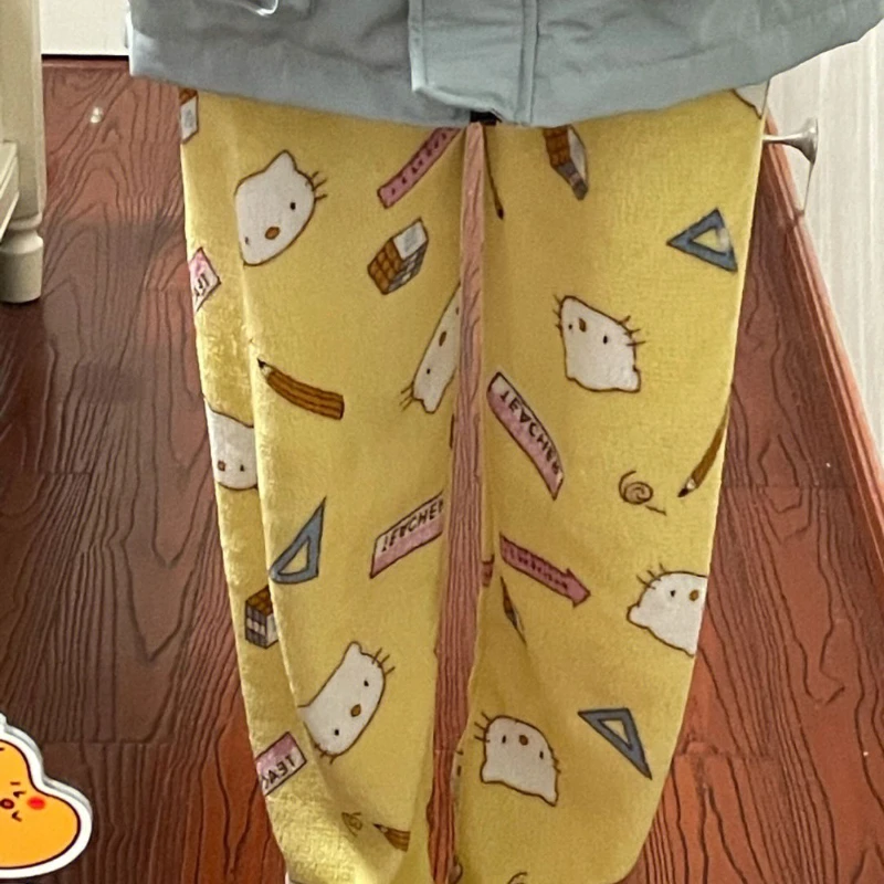 

Hello Kitty Fall Winter Pajama Pants Ladies Flannel Home Pants Fairy Warm Pants Thick Coral Wool Warm Loose Casual Home Pants