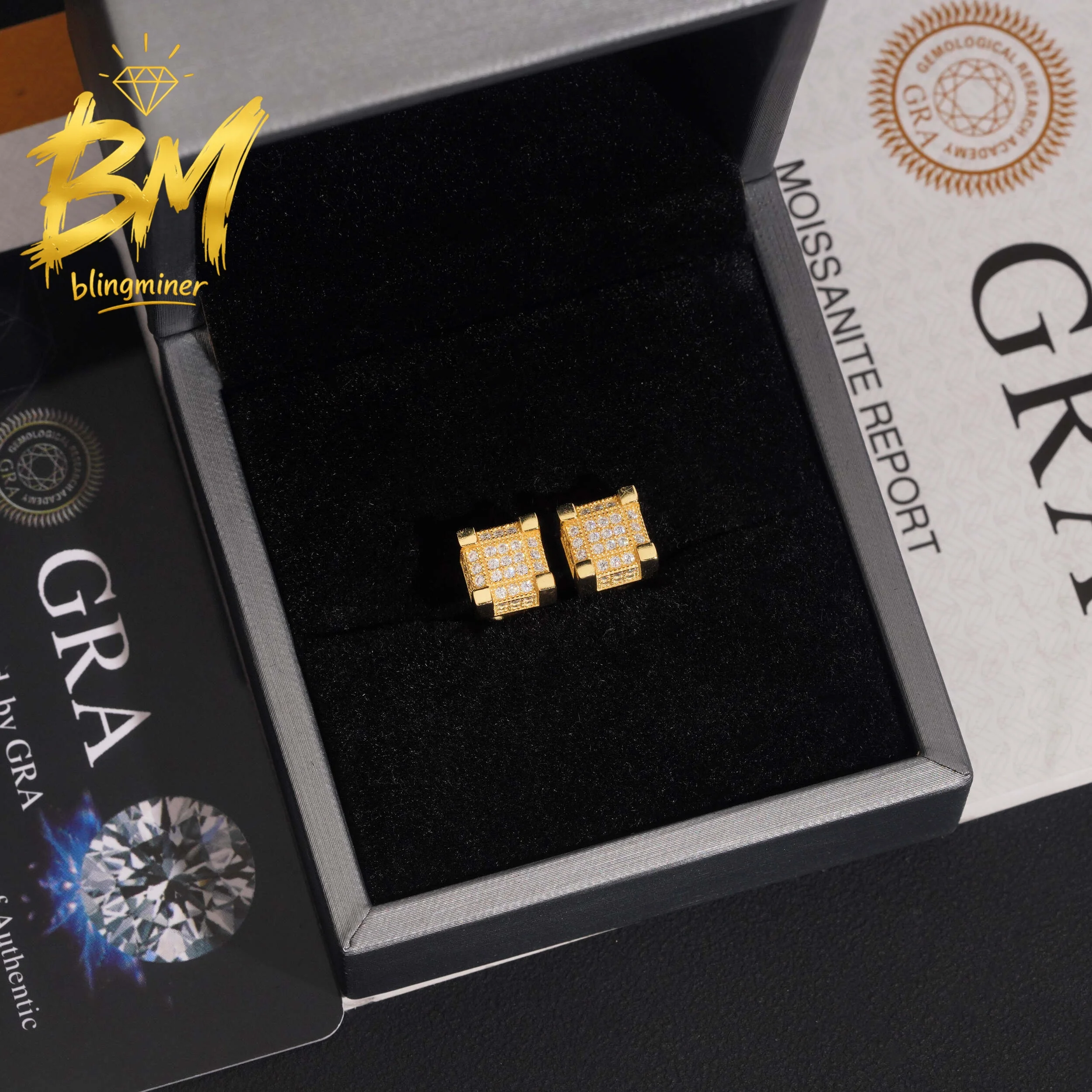 Фото Серьги-гвоздики Blingminer Iced Out Square 8MM из серебра S925 с муассанитом VVS для мужчин и женщин, ювелирные изделия, проходят проверку на подлинность бриллиантов, сертификат GRA. №4