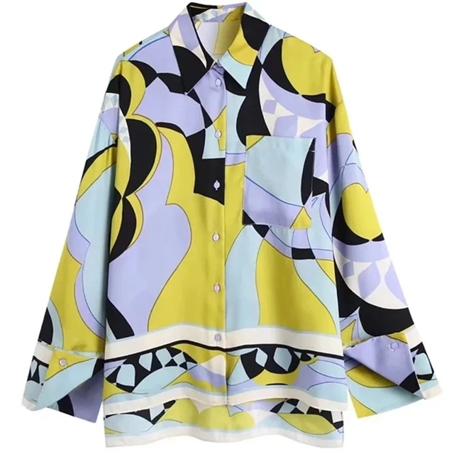 2022 New Luxury Sleepwear Print Women Pajama Green White Temperament Loose Turn-down Collar Shirt All-match Top For Women