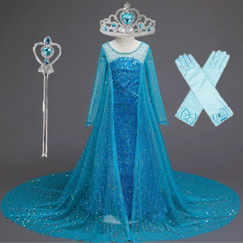 

3 Pcs Fancy Girl Shiny Sequined Princess Clothes Kids Cosplay Halloween Long Robe Dresses Girls Children Birthday Party Costume