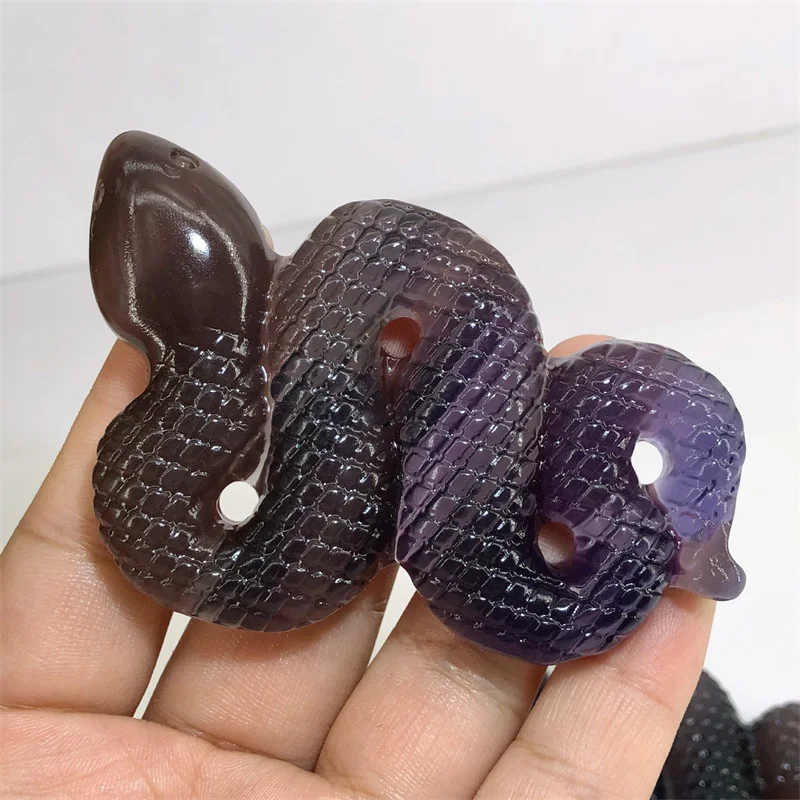 

8.8cm Natural Crystal Carving Fluorite Snake Statues Healing Gemstones Crafts Gift Home Decoration 1pcs