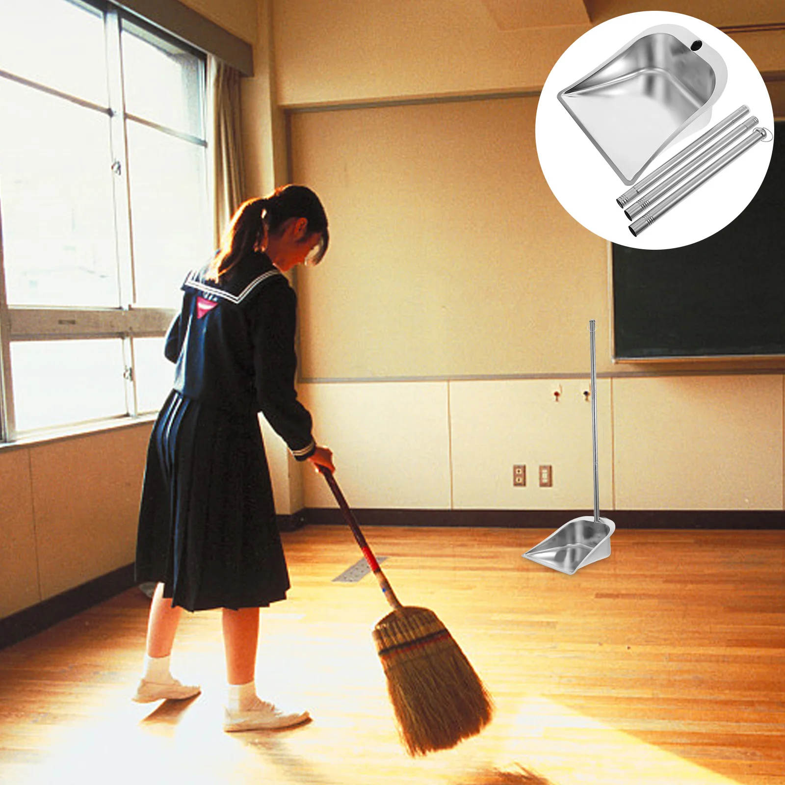 

Dustpan Broom Cleaning Set Kitchen Handled Floor Handle Garbage Upright Pan Brush Handheld Sweep Indoor Stainless Steel Pans