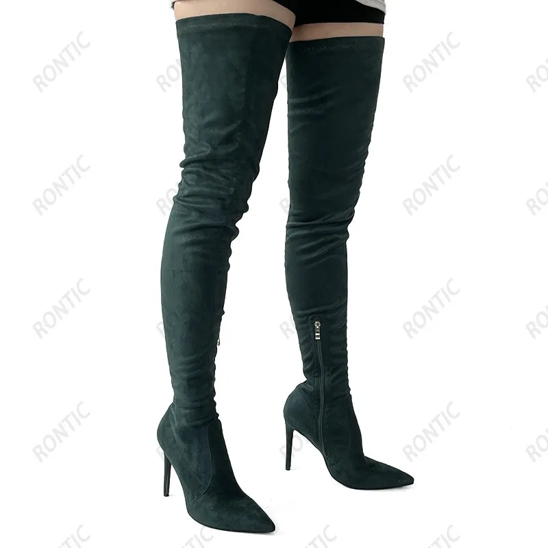 Женские длинные ботинки Rontic из искусственной замши с боковой молнией на шпильке