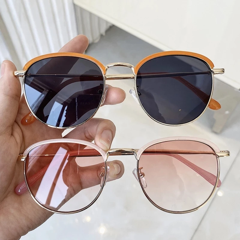 

Vintage Oval Sunglasses Outdoor UV Protection Goggles Women Luxury Fashion Half Frame Glasses UV400 Bright Metal Frame Eyewear
