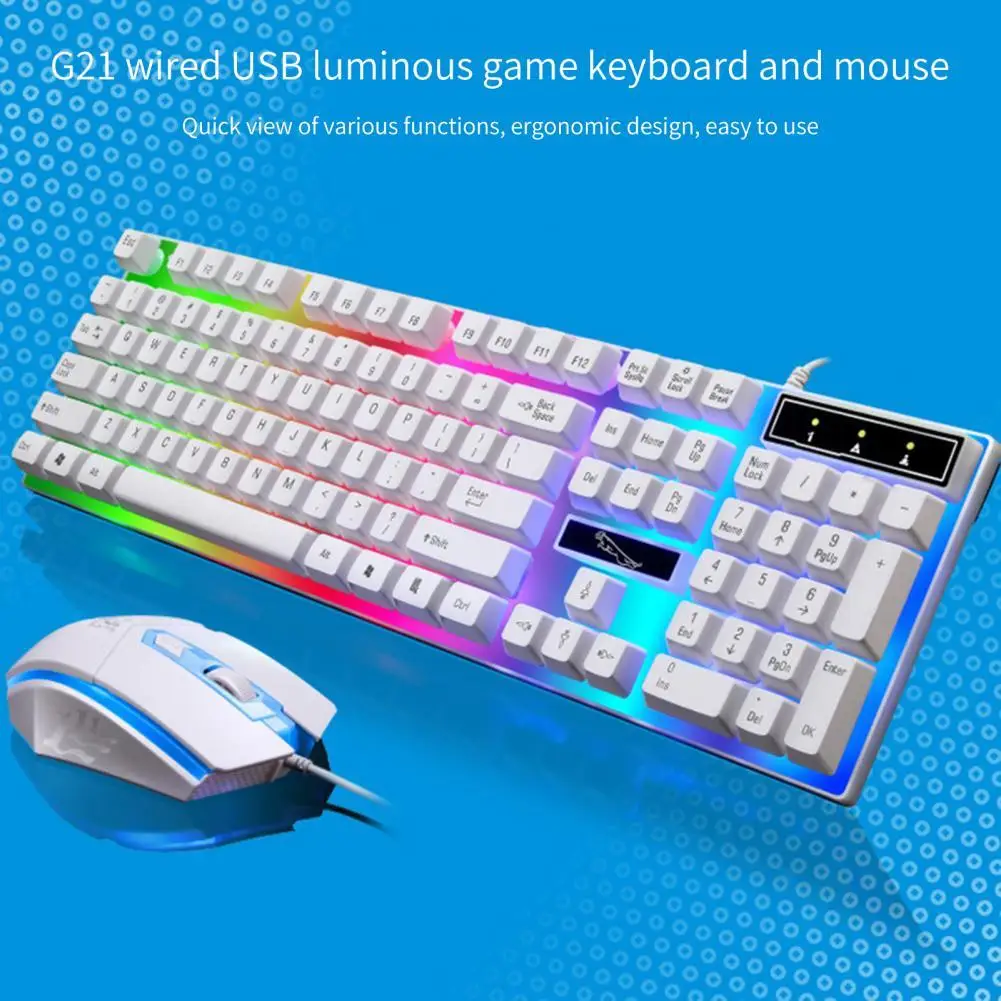 Проводная клавиатура G21, 1 комплект, чувствительная клавиатура, подсветка ABS RGB, мышь 1600dpi для компьютера, широкая совместимость, быстрая реакция