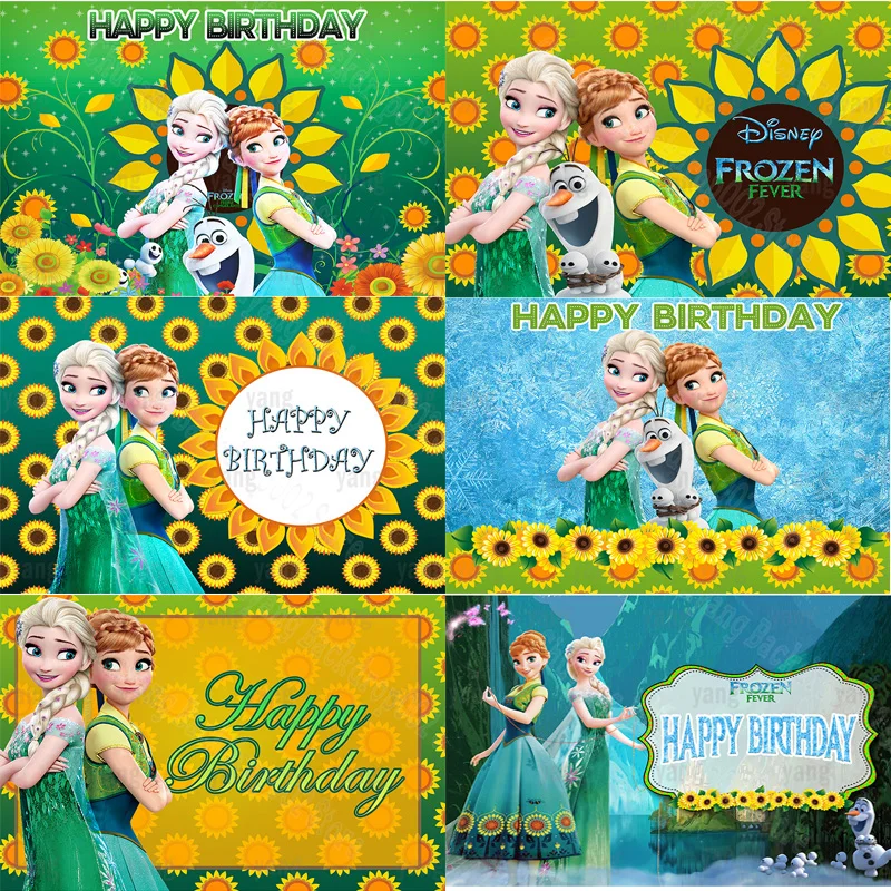 

Disney Frozen Fever Sunflower Birthday Gift Elsa Anna Olaf Girls Party Decoration Photo Backdrop Photography Background Banner