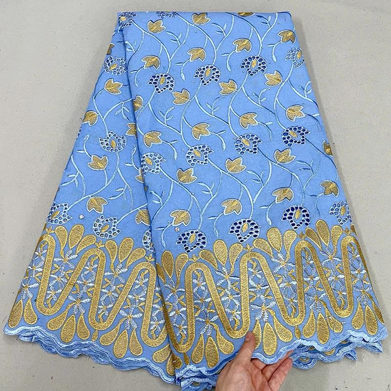 

Nigerian Swiss Voile Lace Fabric 2022 Light Blue African Cotton Lace High Quality 5Yards Swiss Voile Lace In Switzerland