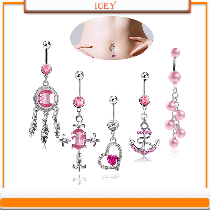 

5pcs navel ring combination long pearl navel ring belly ring navel stud belly navel jewelry belly button ring navel piercing