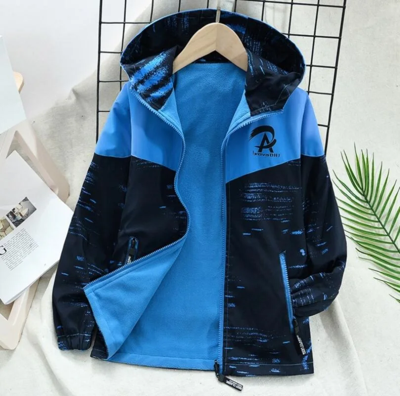 

Autumn 5-15YChildren Outerwear Reversible Jacket For Boys Sport Fleece Warm Teenage Coats Kids Windbreakers Waterproof Clothes