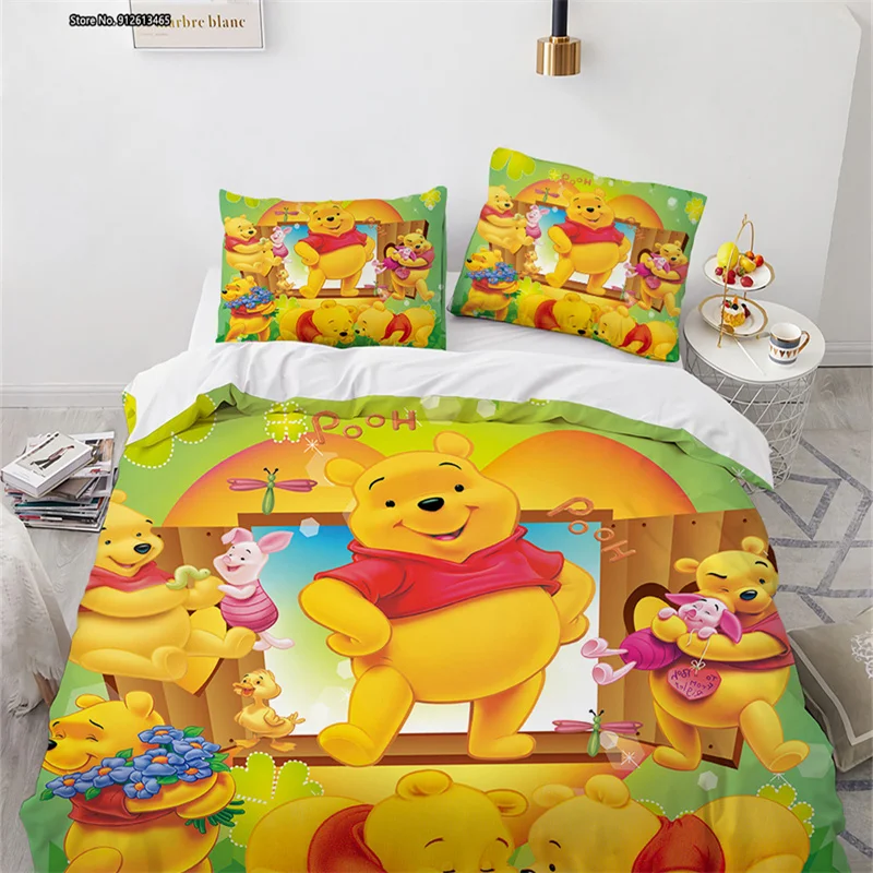 

Cute Cartoon Winnie The Pooh Duvet Comforter Pillowcase 2/3PCS 3D Digital Printed Children's Baby Bedroom Home Textile