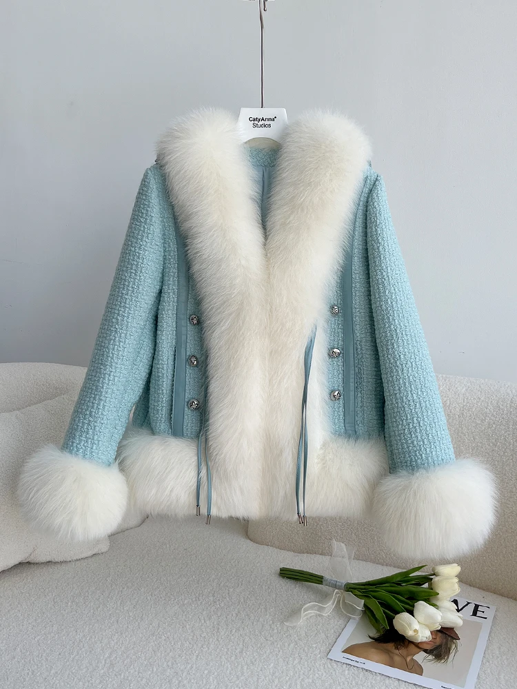Winter Jacket Women  Fox Fur Coat for Women 2022 Autumn and Winter New Socialite Fur Collar Long Sleeve Tweed Jackets Femenino