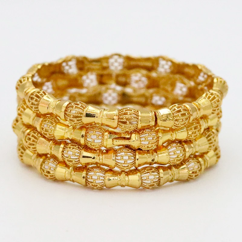

Beads Design 24K Indian Women Bracelet Wedding Dubai Gold Bangle Jewelry Wholesale Designer Gold Plated Copper Bracelet