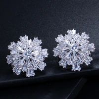 luxury cubic zirconia jewelry rose gold color large sparkling snowflake big zircon crystal earrings for girls
