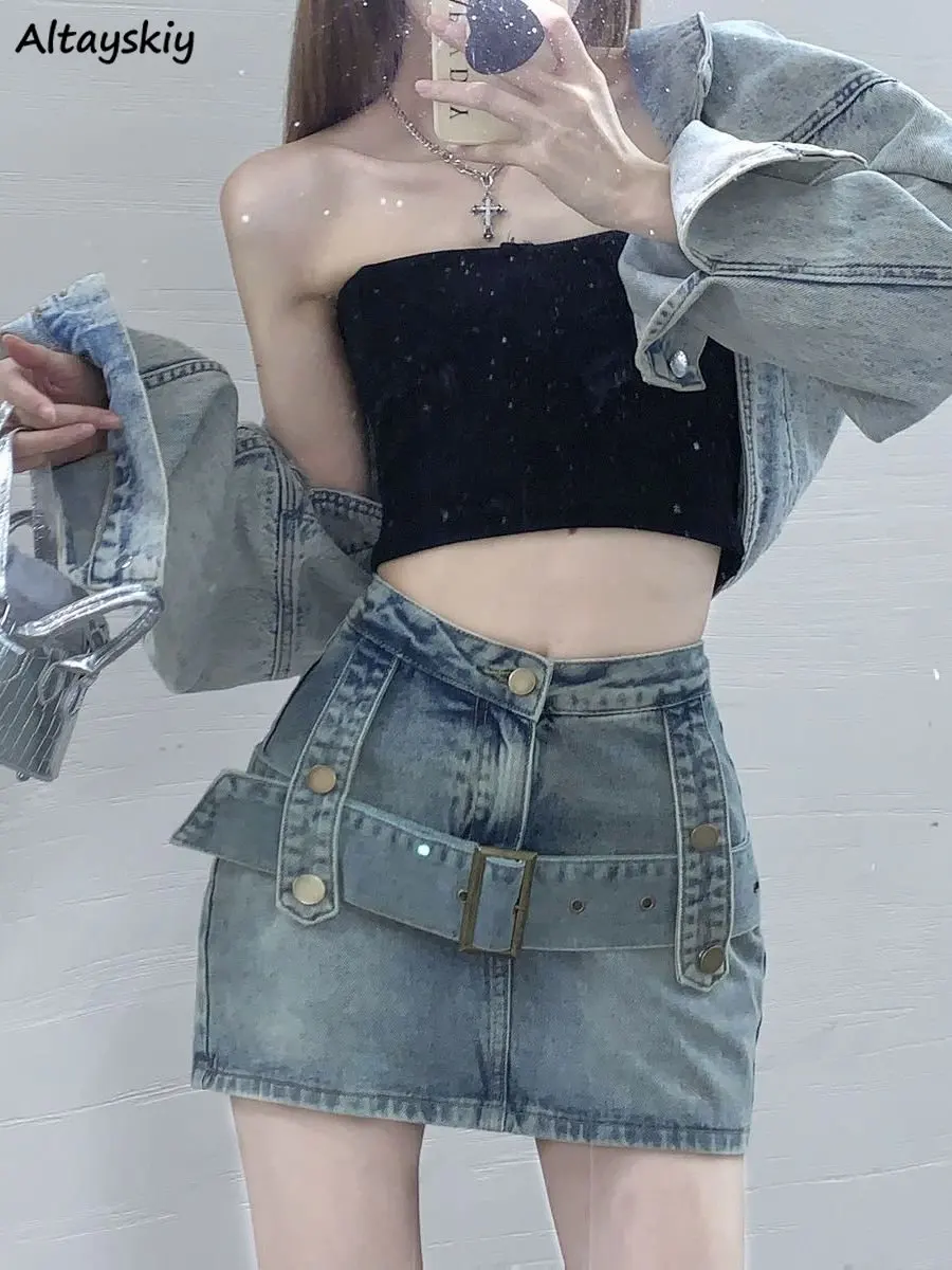 

Мини-юбка женская летняя, милая джинсовая винтажная потертая облегающая трапециевидная юбка в стиле Хай-стрит, шикарная в стиле хип-хоп, в стиле Харадзюку