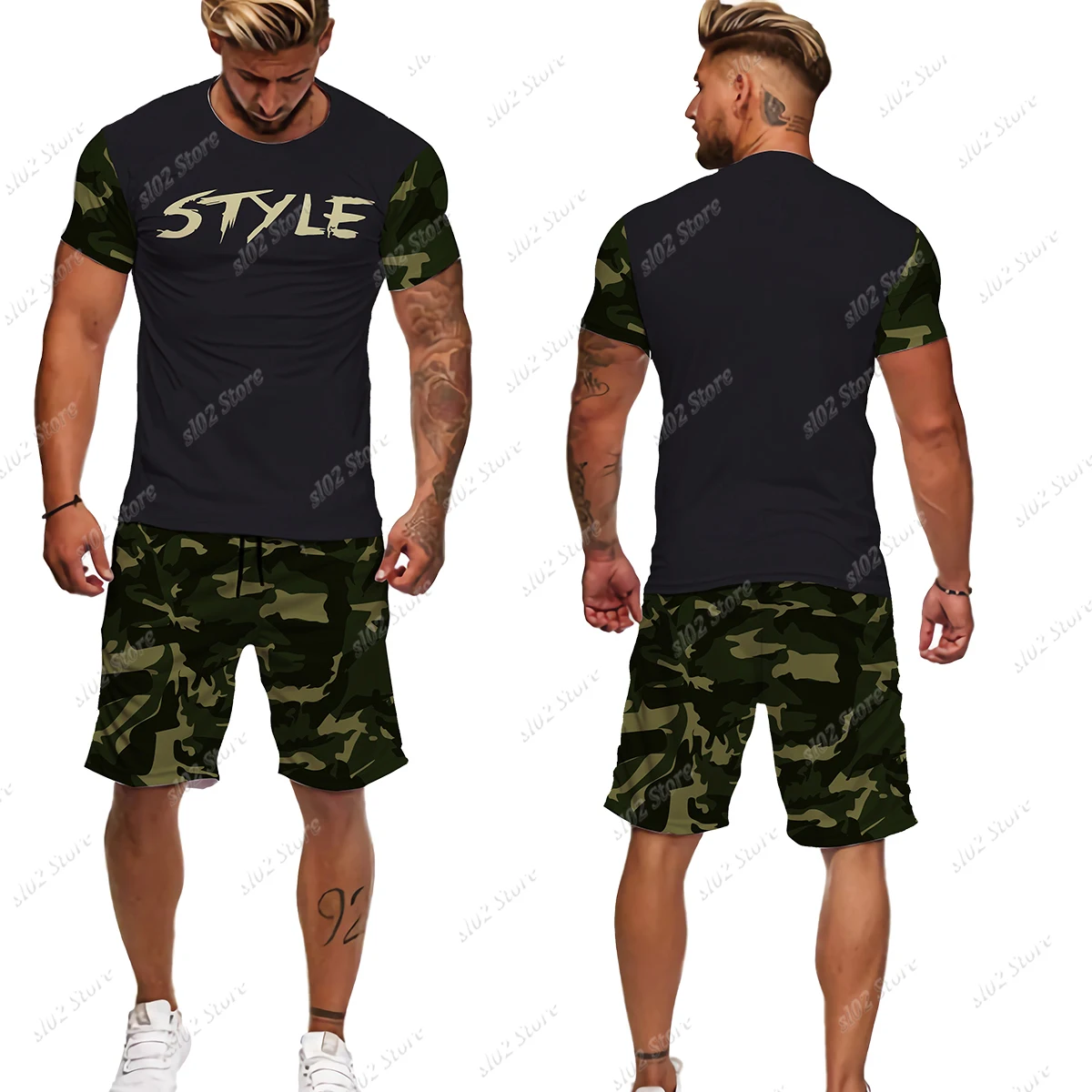Tracksuit Short Sleeve 3D Men's Camouflage Set Summer Two-Piece Sportswear Men Oversized Clothing T-shirt Shorts Suit