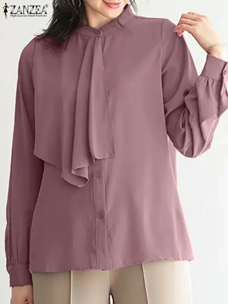 

ZANZEA Female Casual Holiday Loose Blouse Long Sleeve Shirt Women Spring Office OL Blusas Lace-Up Tops Elegant Fashion Chemise