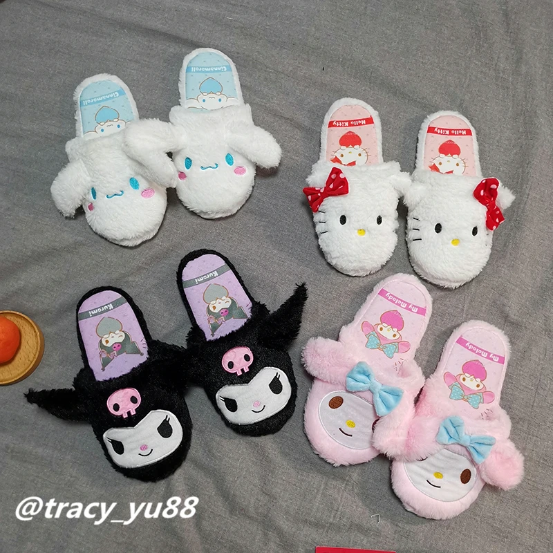 

Japanese Anime Slippers Cartoon print pattern Indoor Home Cotton Shoes Furry Warm Flat Non-slip Casual Girl Women Winter Spring