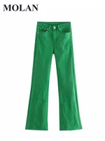 molan green women fashion pants high waist casual streetwear zipper fly elegant pockets casual pants female trousers mujer