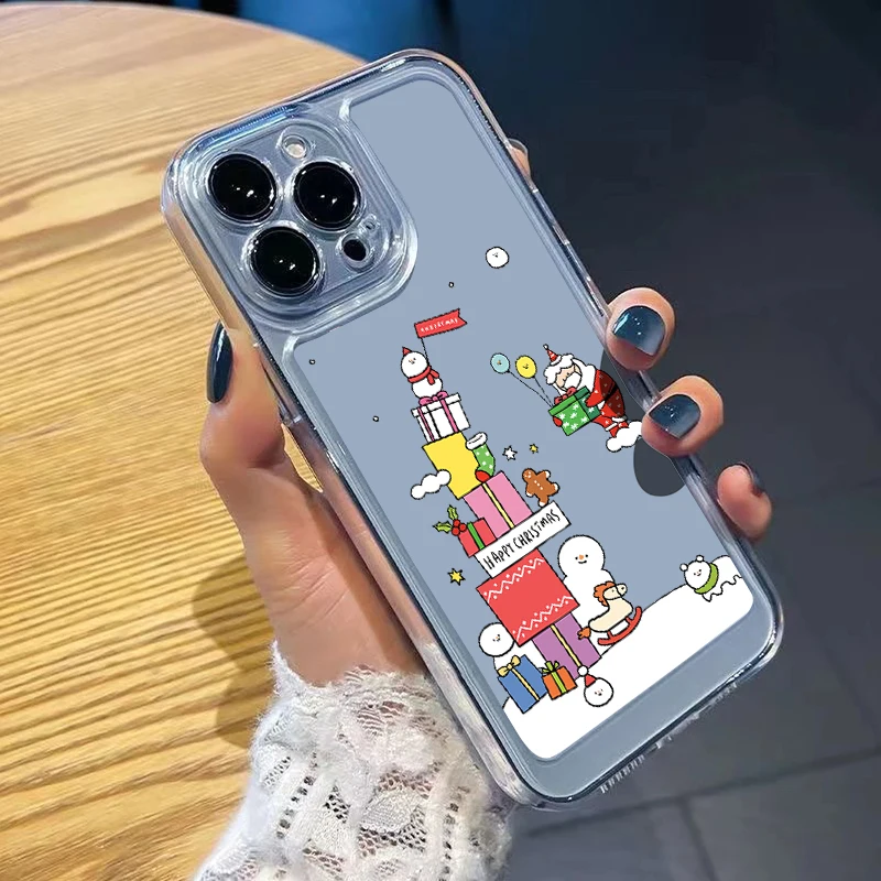 Прозрачный чехол для телефона с Рождеством iPhone 15 16 Pro Max 14 Plus 13 12 11 7 8 XR X XS мягкий