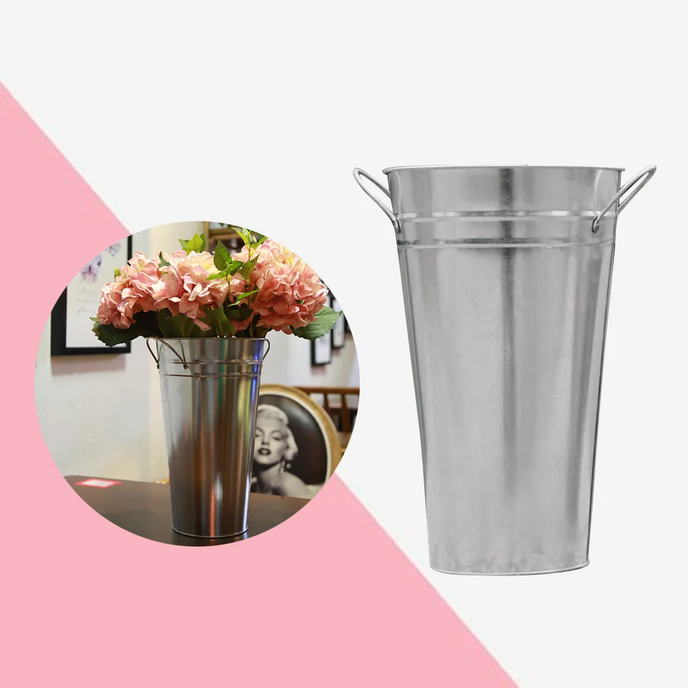

Metal Galvanized Flower French Bucket Vase Pots Home Vintage Centerpiece Table Wedding Floral Tin Tall Decorative Holder Style