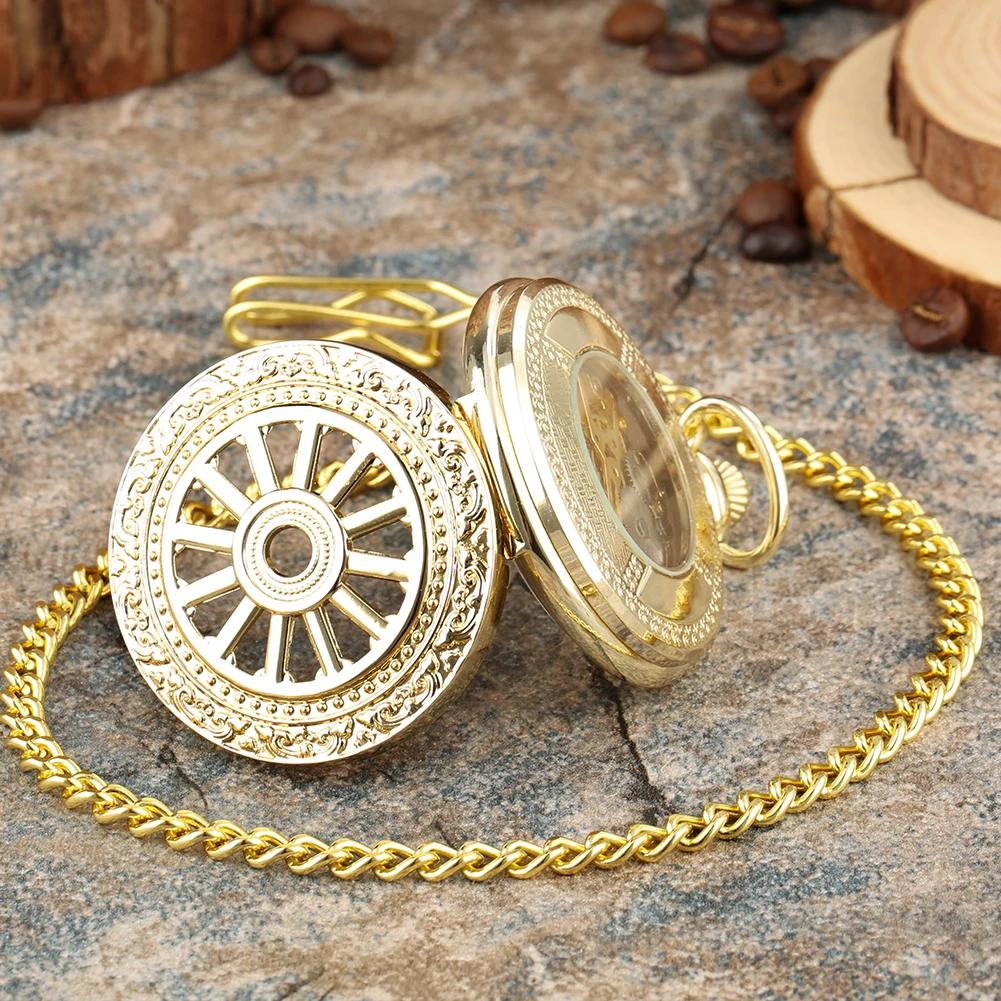 Luxury Gold/Silver Hub Skeleton Display Mechanical Hand-Winding Pocket Watch Roman Numerals Dial Vintage Pendant Manual Clock