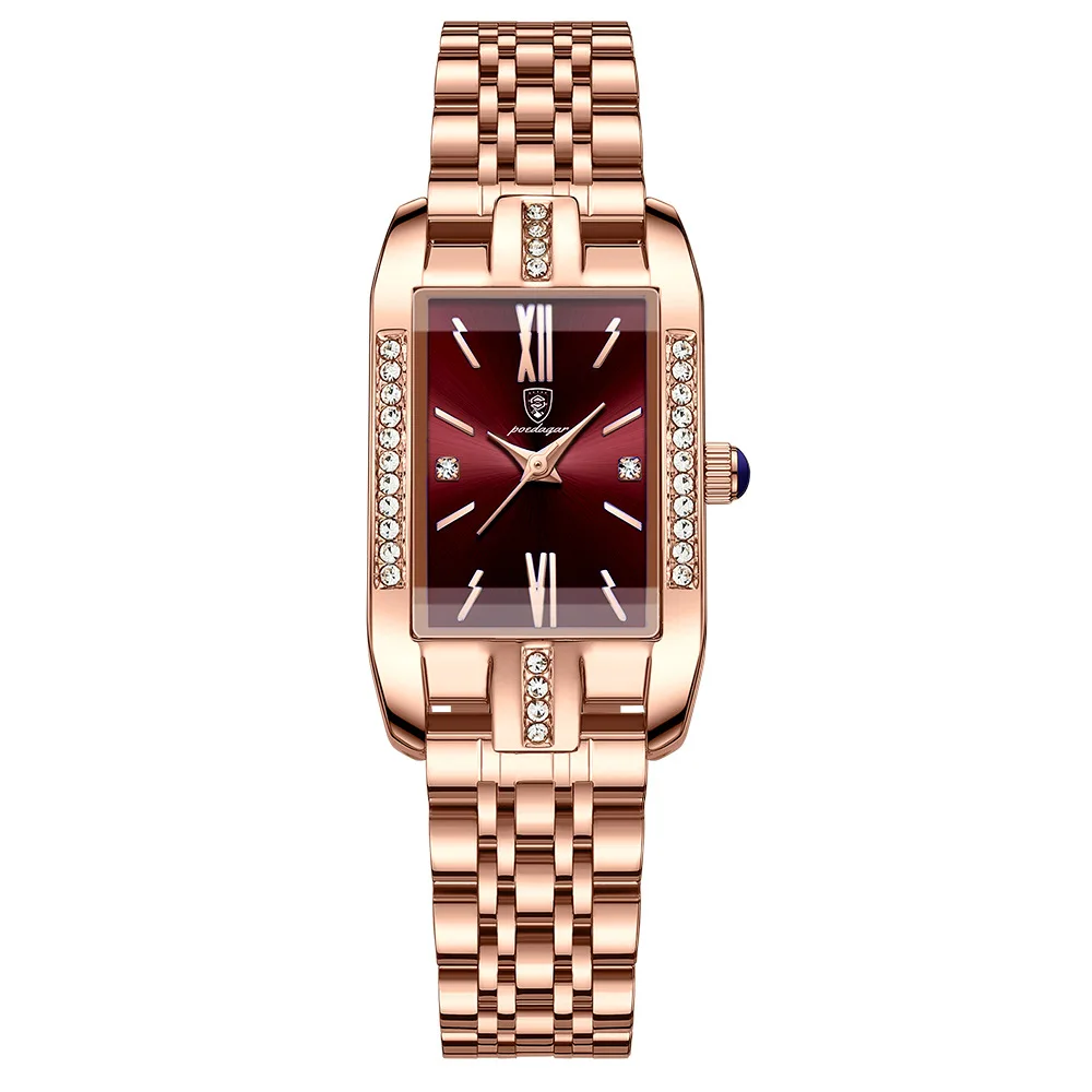 POEDAGAR Fashion Waterproof Women's Quartz Watch Steel Belt Versatile Watch Square Green Watch Retro Noble Temperament