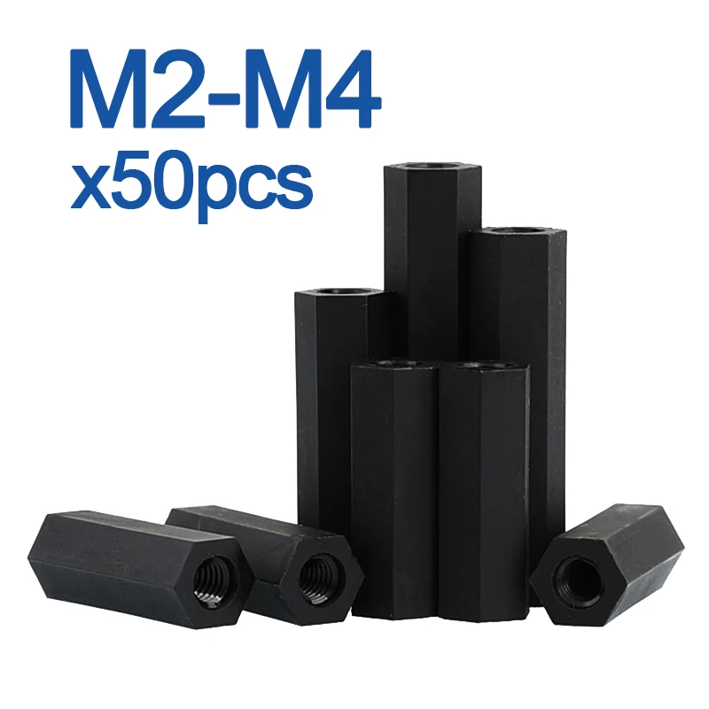 

50pcs/lot M2 M2.5 M3 M4*L Black Nylon Hex Standoff Spacer Female to Female length 5~50mm