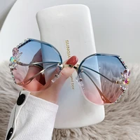 2022 oversized vintage sunglasses women 2022 fashion rimless sun glasses rimless rhinestone brand shades lunette de solei femme